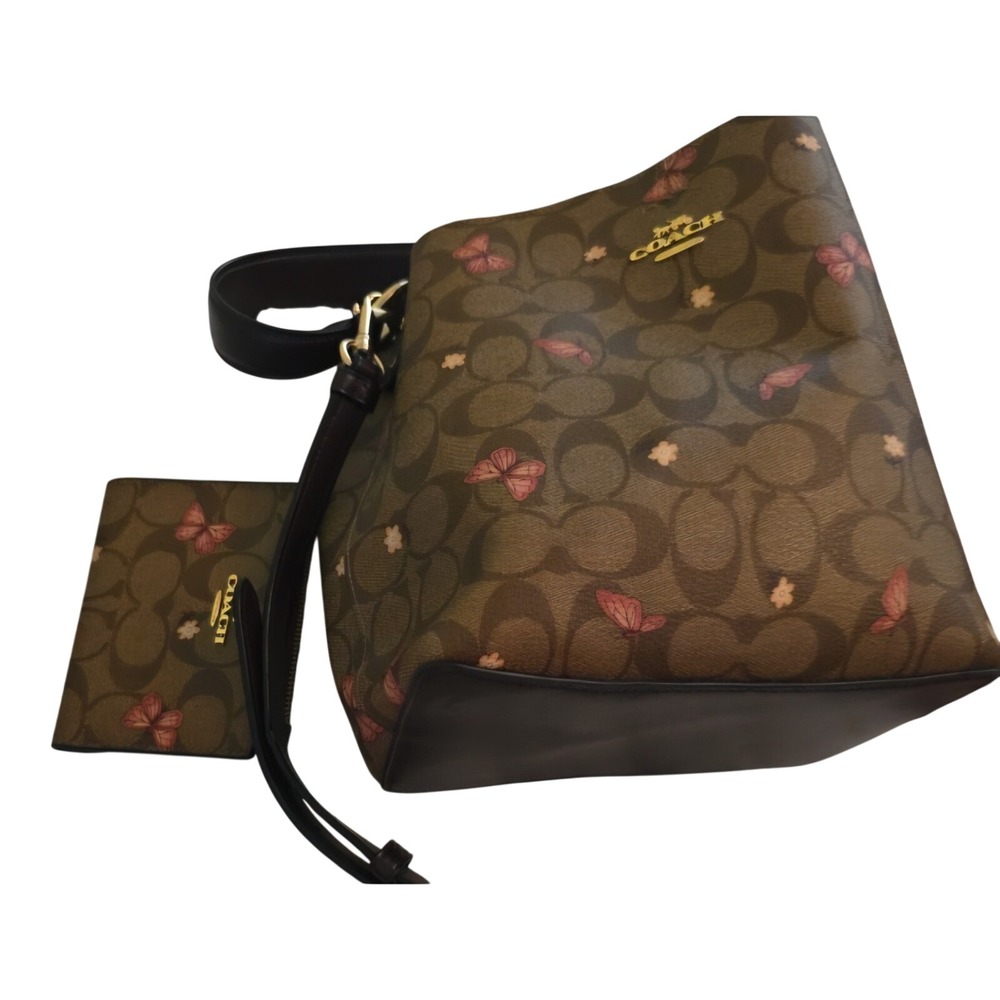 Coach Town Bucket Bag and Wallet Set Signature Canvas Butterfly Print 2311